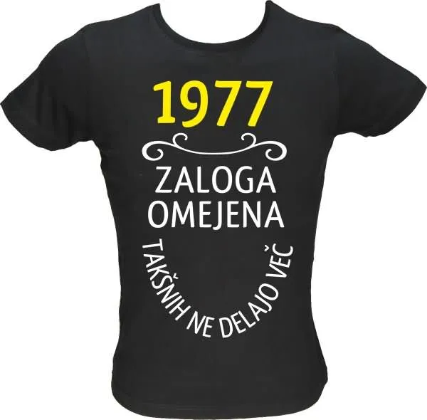 Majica ženska (telirana)-1977, zaloga omejena, takšnih ne delajo več L-črna