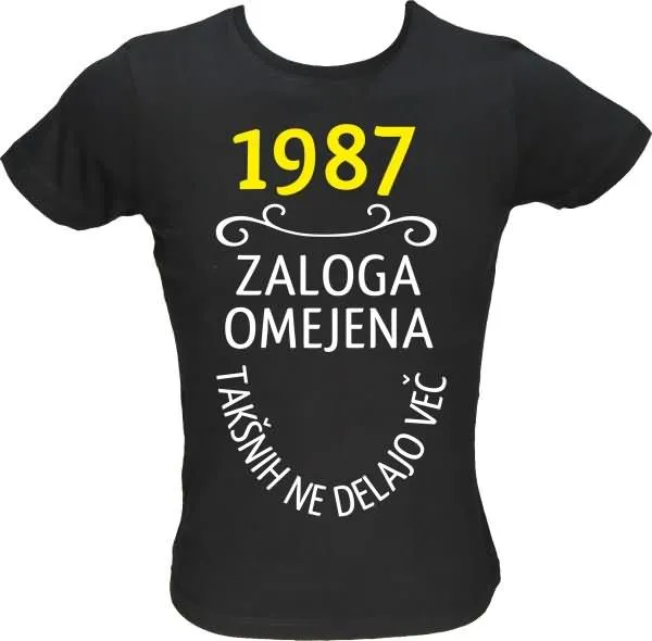 Majica ženska (telirana)-1987, zaloga omejena, takšnih ne delajo več L-črna