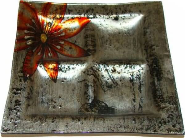 Dekorativen steklen krožnik, kvadraten, 18x18cm