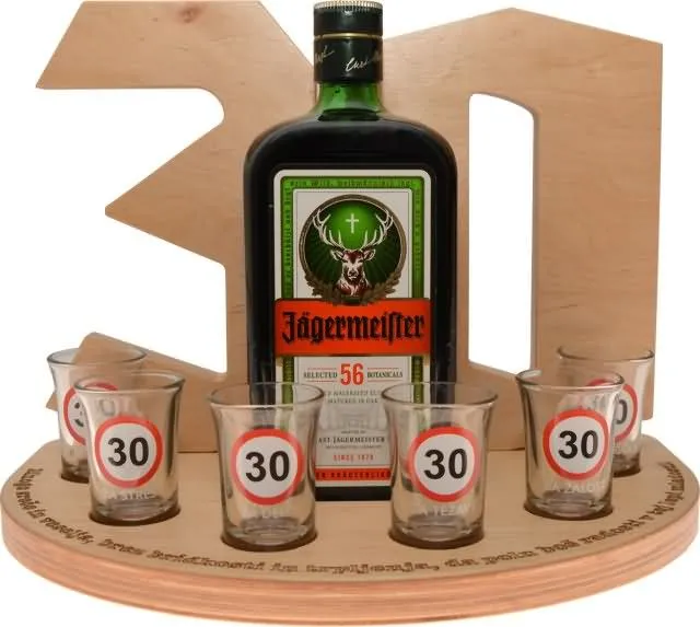 Stojalo za Jagermeister 0,7l in 6 kozarcev za 30 let