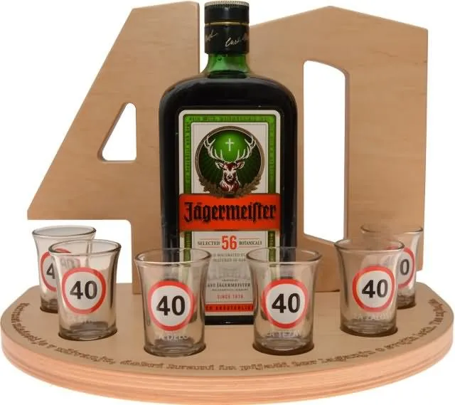 Stojalo za Jagermeister 0,7l in 6 kozarcev za 40 let