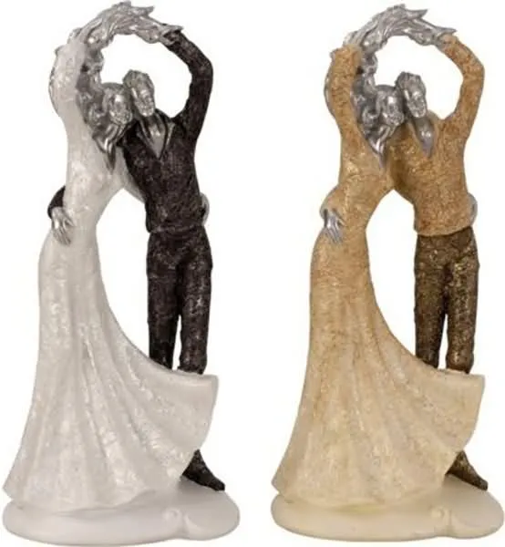 Poročni par iz polimase, zlat/srebrn, 34x15cm