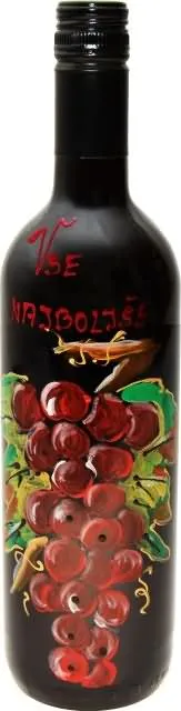 Vino Merlot, 0.75L, poslikana steklenica - grozd - rdeč, Vse najboljše