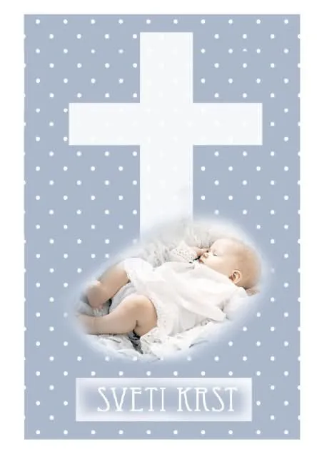 Voščilo za krst - vizitka, dojenček in križ za dečke - bleščice/zlatotisk