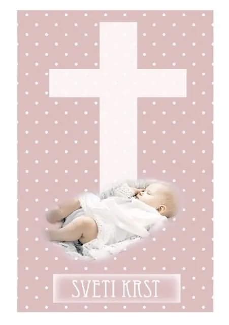 Voščilo za krst - vizitka, dojenček in križ za deklice - bleščice/zlatotisk