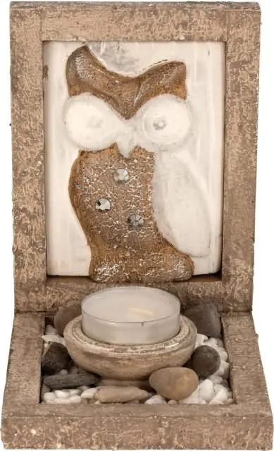 Dekorativni set s sliko sove, stojalo za čajno lučko, dekorativni kamenčki, 14.5x10cm