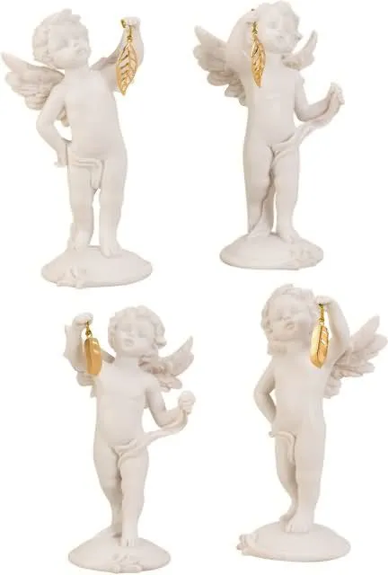 Angel stoječ, držeč zlat list, polymasa, 15cm, sort.
