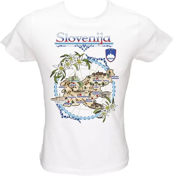 Majica ženska (telirana)-Slovenija zemljevid L-bela