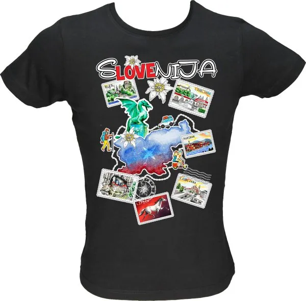 Majica ženska (telirana)-Slovenija slike S-črna