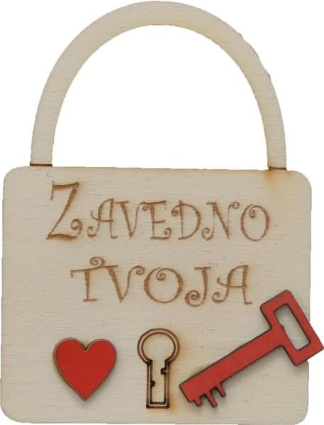 Ključavnica lesena, "Zavedno tvoja", 6x8cm