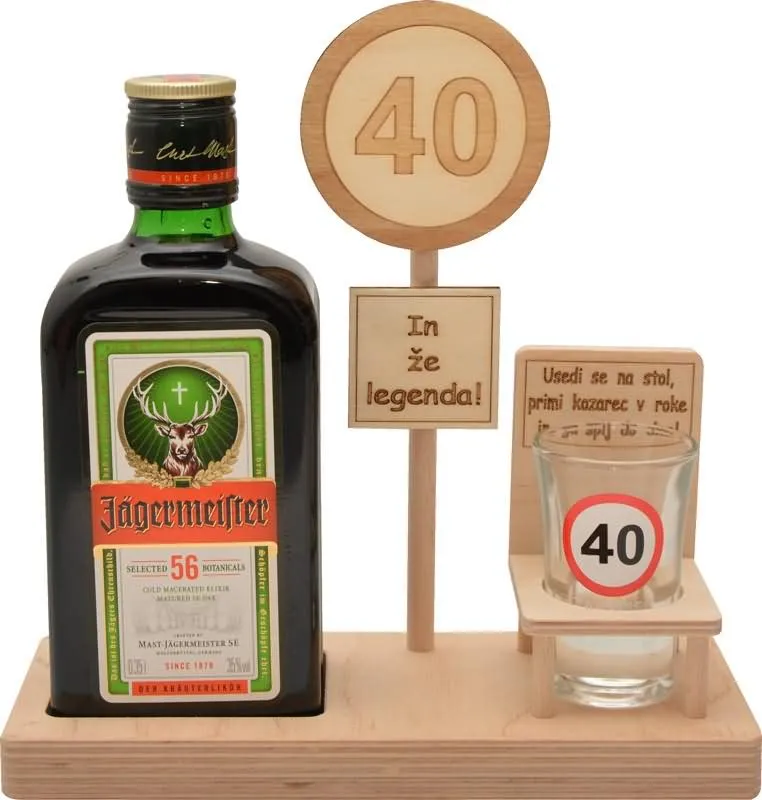 Leseno stojalo za Jagermaister 0.35l s kozarčkom s prometnim znakom 40