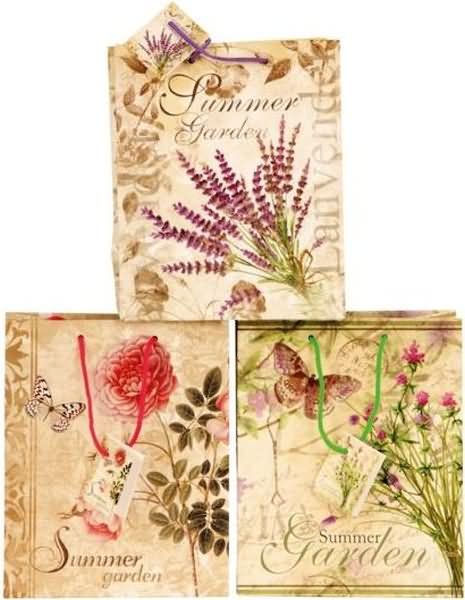 Darilna vrečka, cvetlice in metulji, 18x10x23cm, sort.