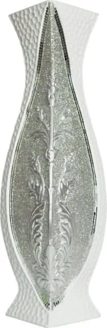 Vaza dekorativna kvadratna, belo/srebrna, 30cm