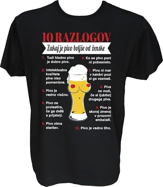 Majica-10 razlogov, pivo boljše od ženske M-črna