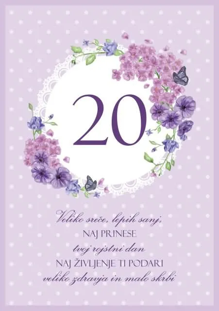 Voščilo, čestitka - vijolična, cvetja, Veliko sreče, lepih sanj, 20