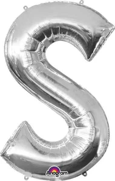 Balon napihljiv, za helij, srebrn, črka "S", 88cm