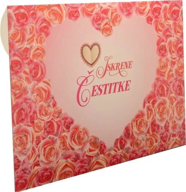 Kuverta za darilne bone "Iskrene čestitke, roza vrtnice"