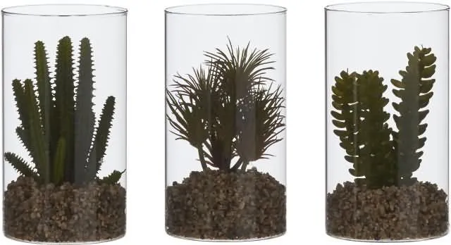 Dekorativen kaktus, umetno cvetje v steklenem lončku, 18cm, sort.
