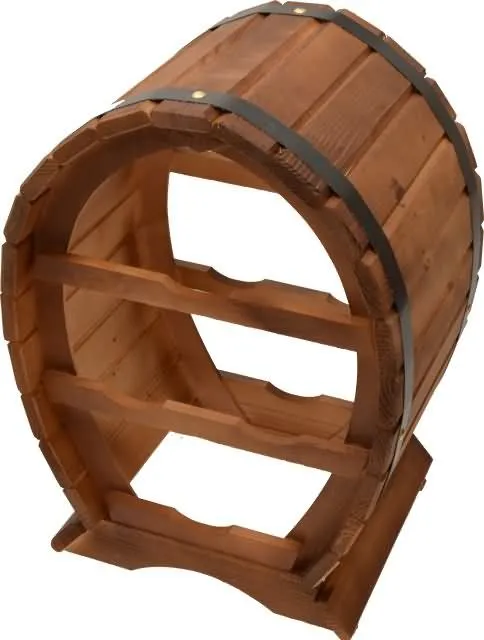 Stojalo leseno, v obliki soda za 4 buteljke, 30x43cm