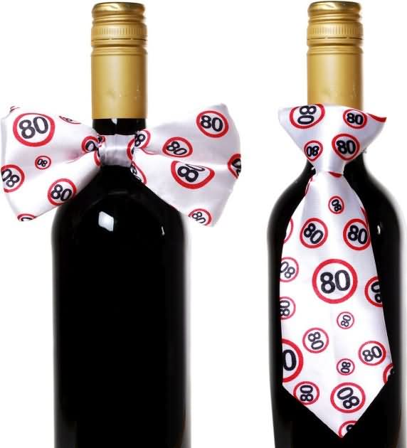 Dekoracija za steklenico metuljček/kravata s prometnimi znaki, "80"