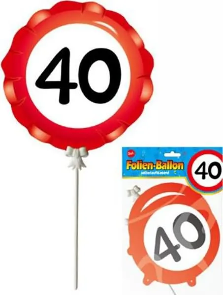Balon na palčki, prometni znak, "40", samonapihljiv, 18cm, 3kom
