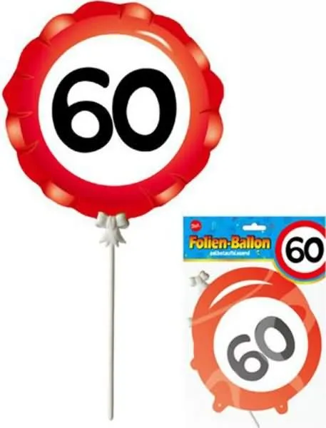 Balon na palčki, prometni znak, "60", samonapihljiv, 18cm, 3kom