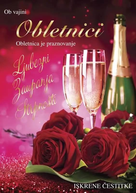 Voščilo, čestitka - šampanjec in vrtnice, Ob vajini obletnici