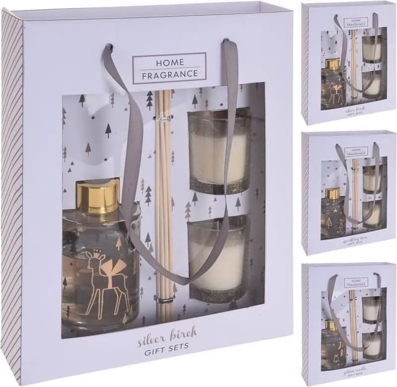 Aroma set, božični motiv, 2 sveči in osvežilec, 80ml