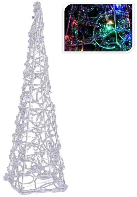 Božična dekorcija z LED lučkami, oblika piramide, barvna, na baterijo, 20 LED, 40cm