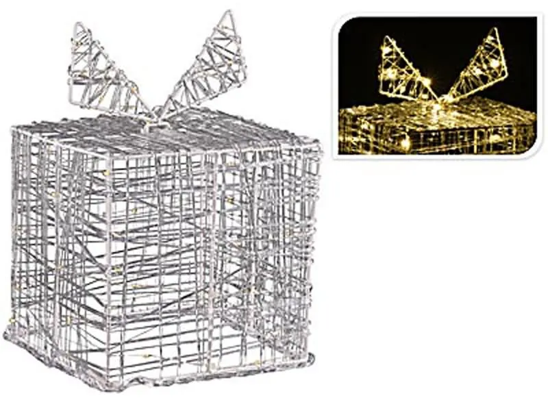 Dekoracija  božična z led lučkami, v obliki darila, na baterijo, 30 LED, 15cm