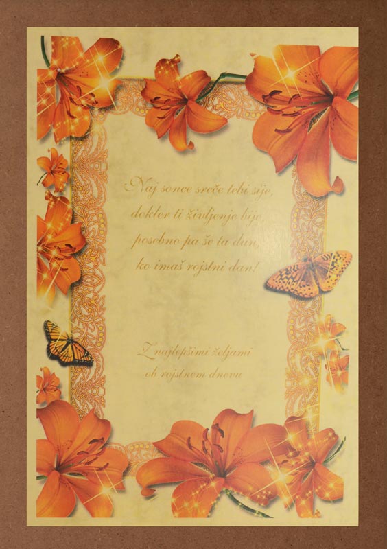Diploma ROJSTNI DAN, Naj sonce sreče, lilija (36x25cm)