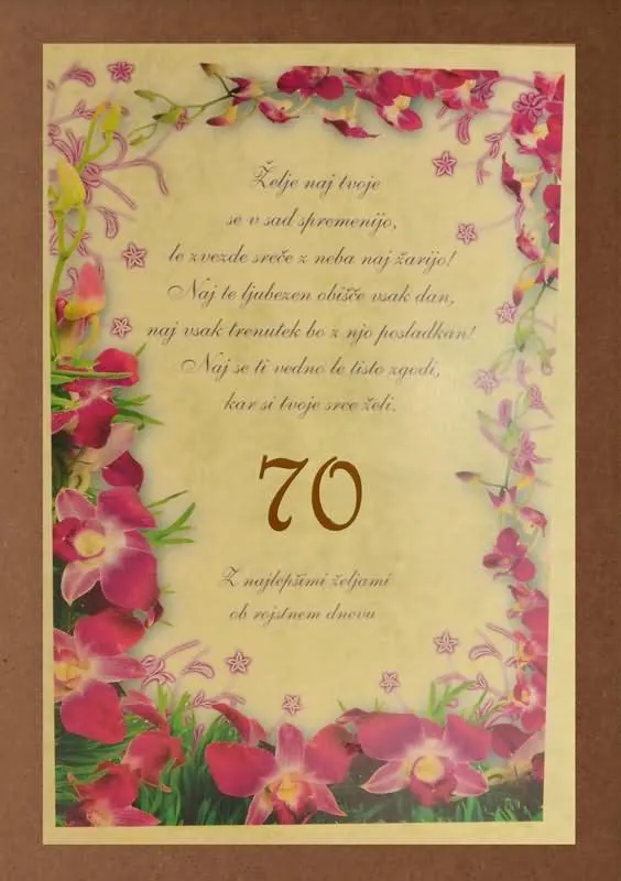 Diploma ROJSTNI DAN, Želje naj tvoje, orhideja, 70, (36x25cm)
