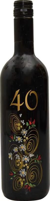 Vino Merlot, 0.75L, poslikana steklenica - cvet, 40 let