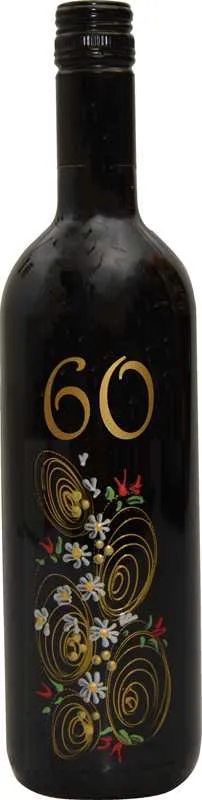 Vino Merlot, 0.75L, poslikana steklenica - cvet, 60 let