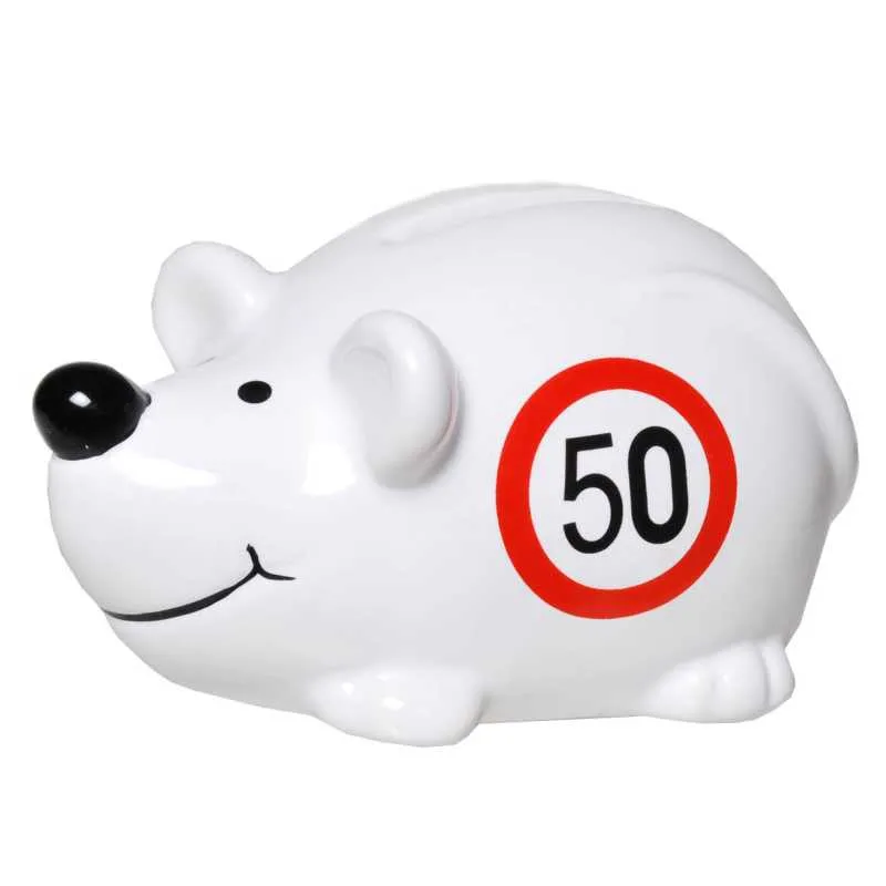 Hranilnik, miška s prometnim znakom "50", polimasa, 10.5x5cm