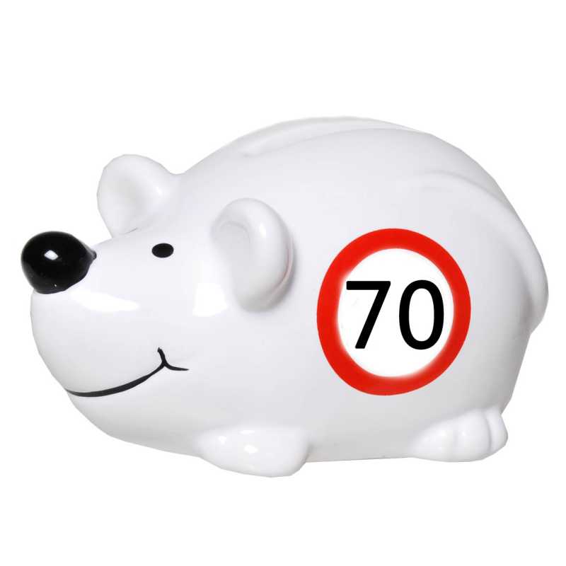 Hranilnik, miška s prometnim znakom "70", polimasa, 10.5x5cm