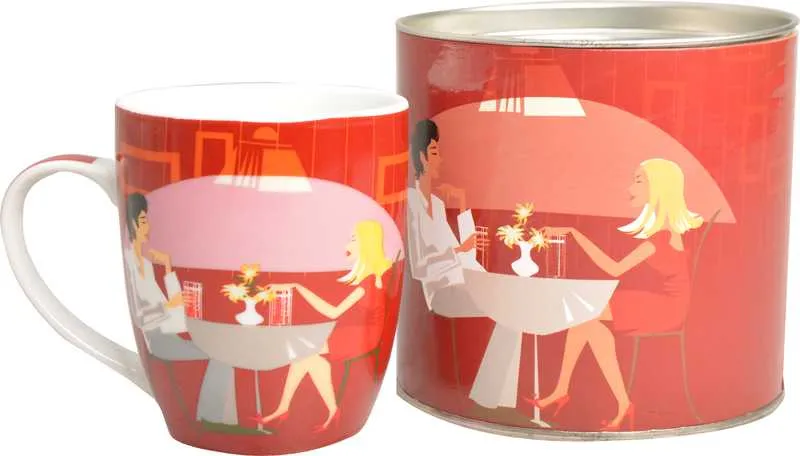 Lonček iz porcelana, v darilni embalaži, motiv zmenka, bordo rdeč, 10cm