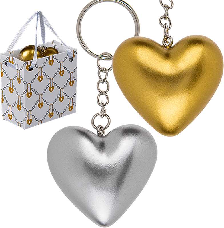 Obesek za ključe, srce srebrno/zlato v darilni vrečki, 4cm