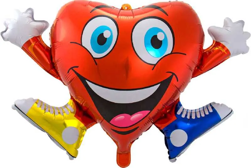 Balon napihljiv, za helij, srček rdeč z rokami in nogami, 90x57cm