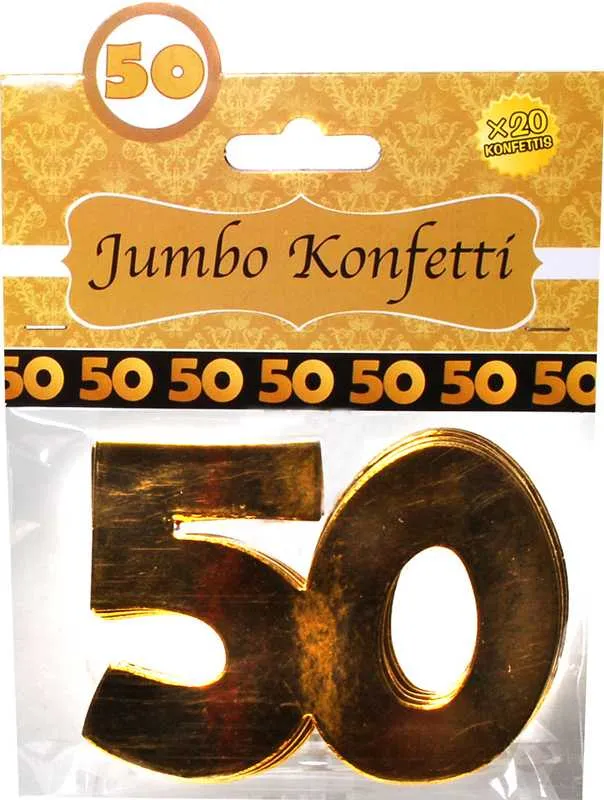 Jumbo konfeti, 20kom, "50", zlati, 7cm