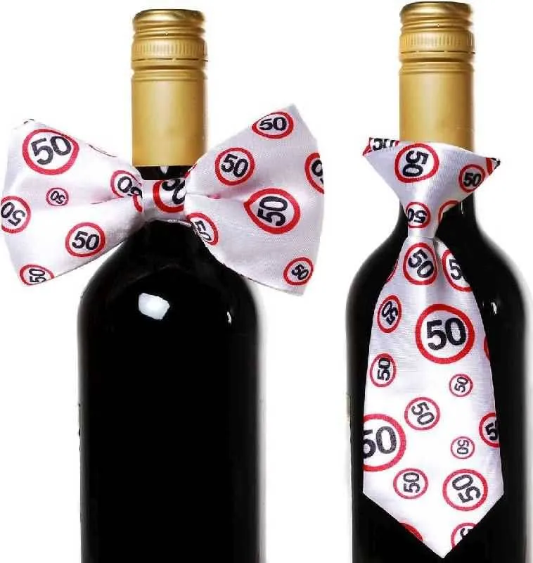 Dekoracija za steklenico metuljček/kravata s prometnimi znaki, "50"