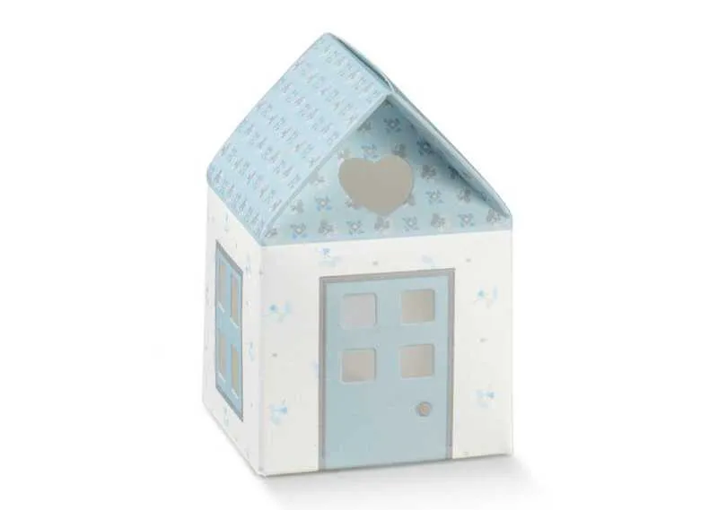 Darilna škatla kartonska, "CASETTA" hiška modra, 55x55x80mm