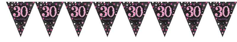 Girlanda zastavice, folija, "30", roza pikice, 11 zastavic, 4m