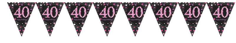Girlanda zastavice, folija, "40", roza pikice, 11 zastavic, 4m