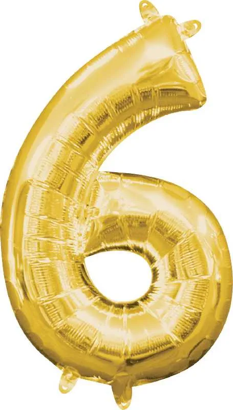 Balon napihljiv, "6", zlati, 40cm + palčka za napihnit