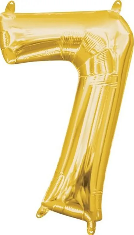 Balon napihljiv, "7", zlati, 40cm + palčka za napihnit