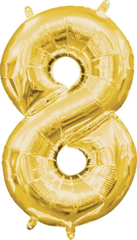 Balon napihljiv, "8", zlati, 40cm + palčka za napihnit