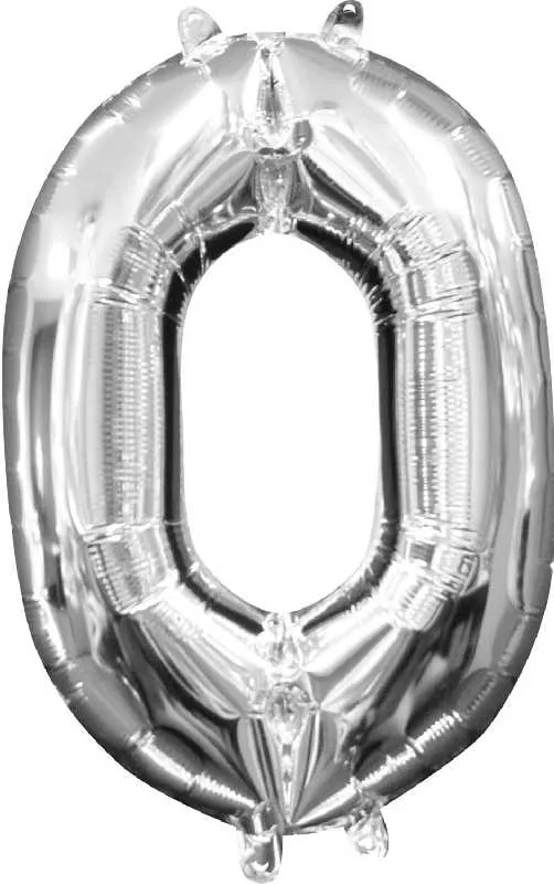 Balon napihljiv, "0", srebrni, 40cm + palčka za napihnit