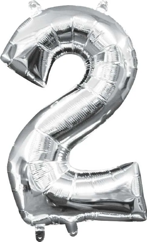 Balon napihljiv, "2", srebrni, 40cm + palčka za napihnit