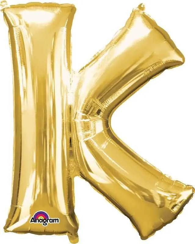 Balon napihljiv, "K", zlati, 40cm + palčka za napihnit